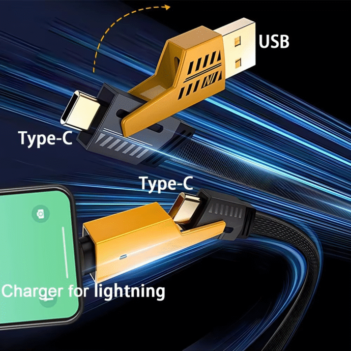 Câble Multi-USB 4-en-1 avec Porte-Clés – Charge Rapide PD 65W - Image 5
