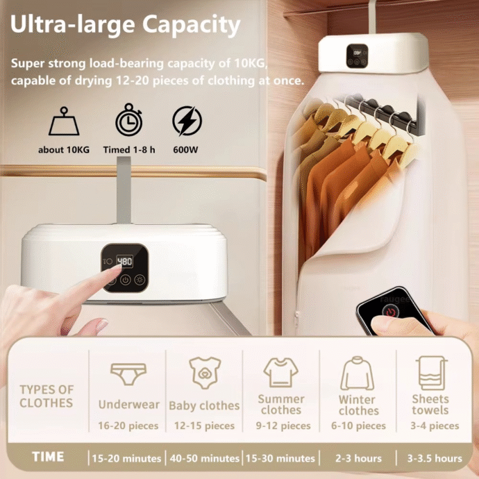 Sèche-linge pliable intelligent avec télécommande et fonction UV - Image 4