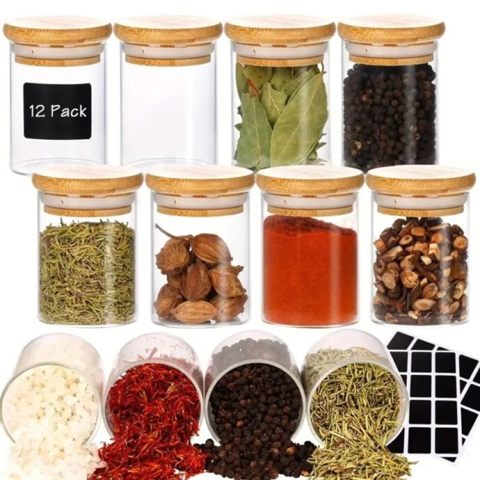 Ensemble de 9 Pots à Épices en Verre avec Support en Bois – Élégant & Pratique - Image 6
