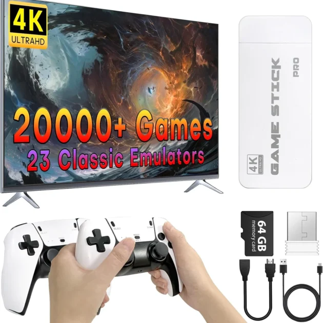 Console Rétro HDMI 4K avec 20 000+ Jeux & 2 Manettes Sans Fil